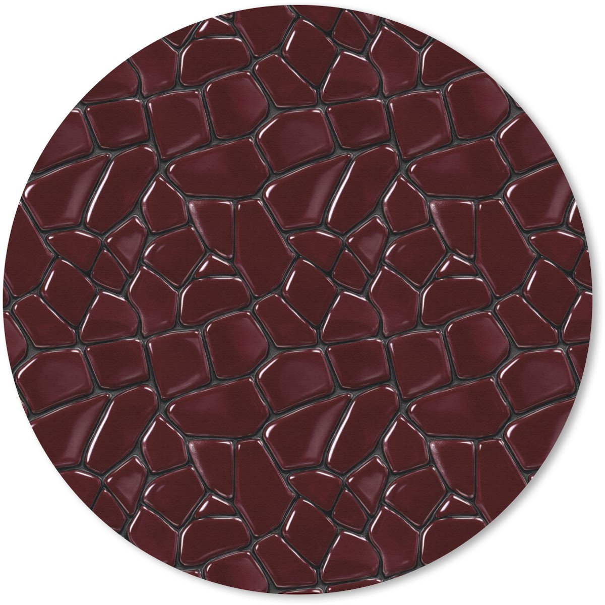 Muismat rond 40x40 cm - Mousepad Mozaïek - Tegel - Bordeauxrood - Ronde muismatten