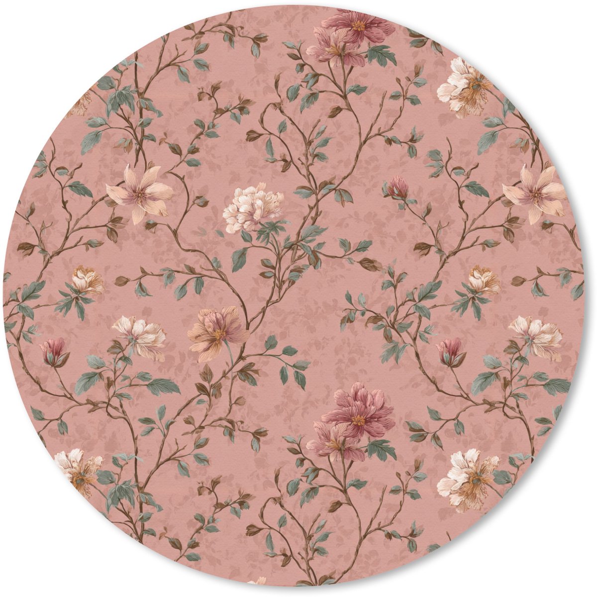 Muismat rond 50x50 cm - Mousepad Botanisch - Bloemen - Roze - Ronde muismatten