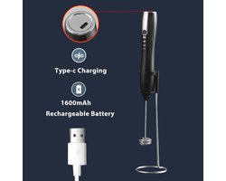KZQ Zwarte Melkopschuimer Handheld Elektrische Drinkmixer met Dubbele Garde USB-C Oplaadbaar 3 Instelbare Snelheden Koffieschuimer voor Latte Matcha Warme Chocolade Eieren Kloppen