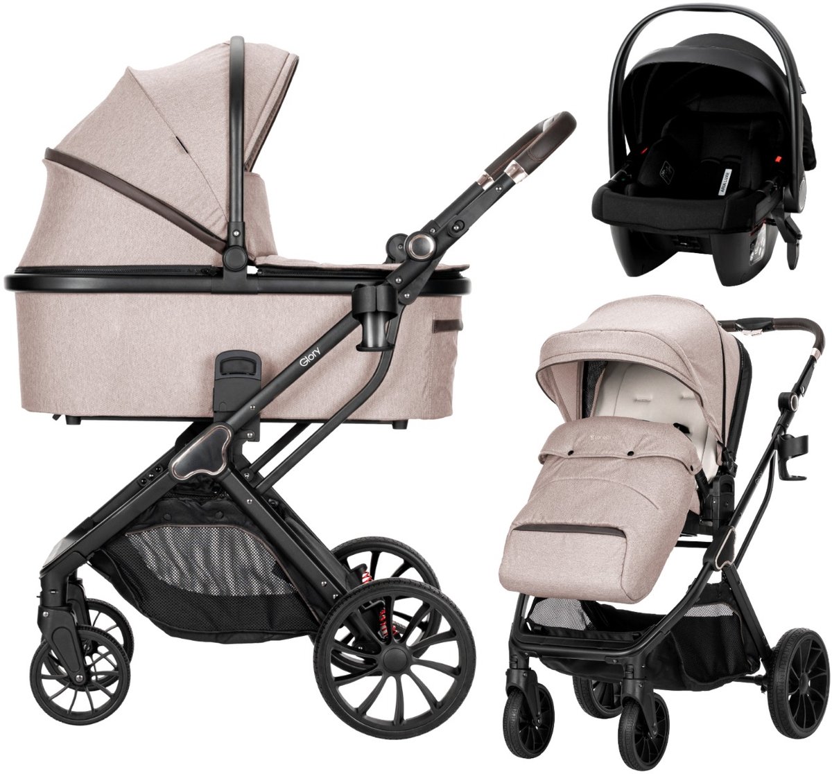Lorelli Glory Beige 3-in-1 Kinderwagen met i-Size Autostoel