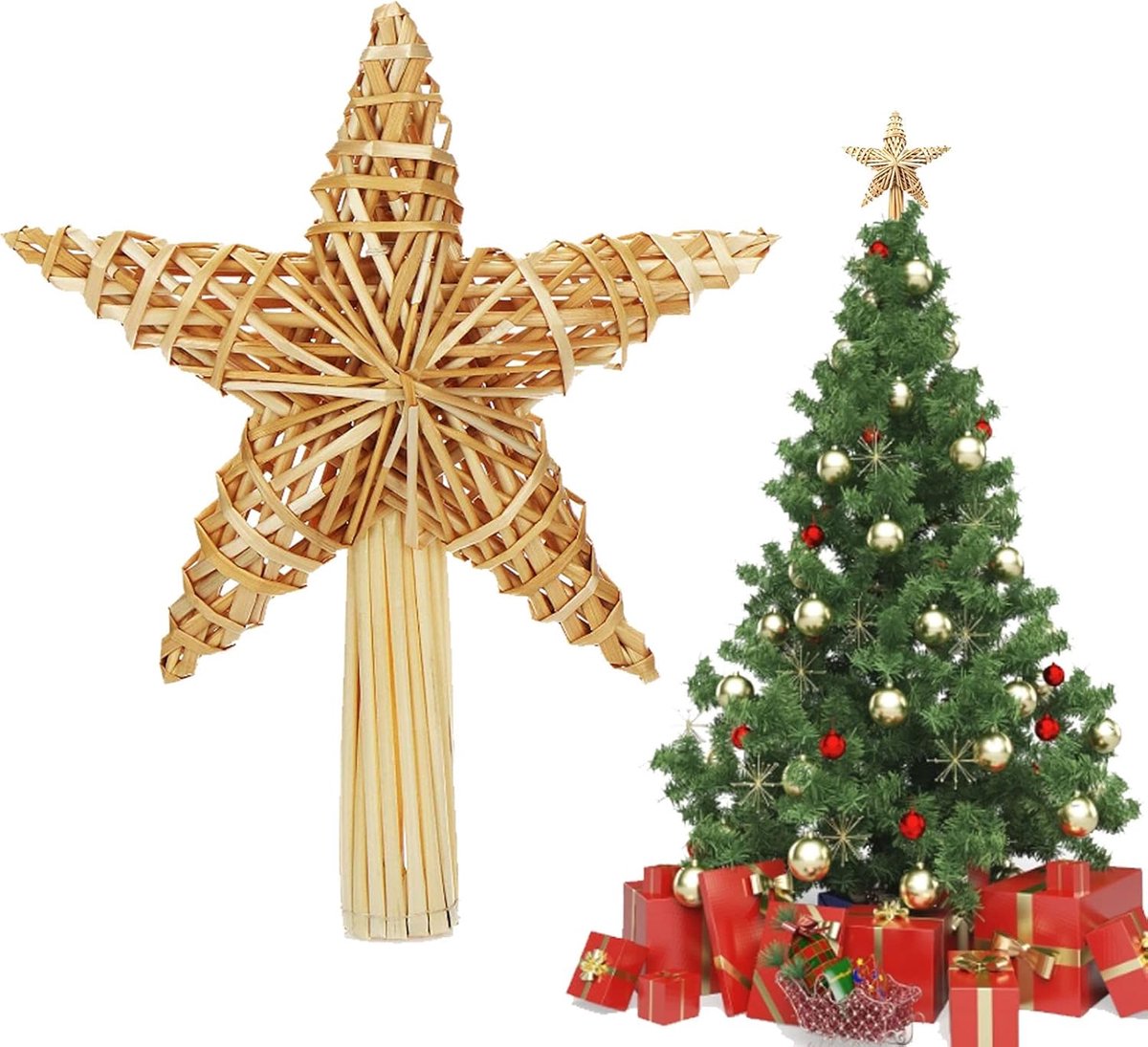 Kerstboomtopper stro ster - duurzame kerstdecoratie - Straw star kerstboom versiering