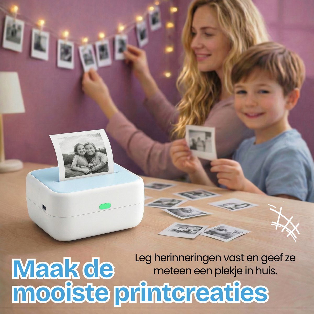 TinyPlay Mini Printer 300 DPI - Pocket Printer - 13 rollen papier in kleur, Sticker en wit - Mobiele fotoprinter - voor Smartphone - Thermische draagbare printer - Thermal miniprinter — afbeelding 2