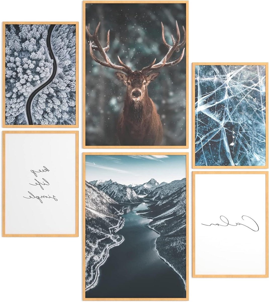 Poster Set Ijstijd - Wanddecoratie Set - Woonkamer Inrichten - 6 Delig Set - 2x A3 en 4x A4 - Blauw
