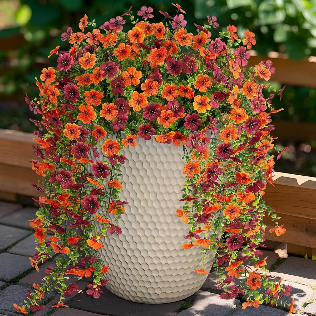 Kunstbloemen voor buiten - Zijden madeliefjes - Woondecoratie buiten - Realistisch ontwerp - 2 verpakkingen - Oranje Bruin