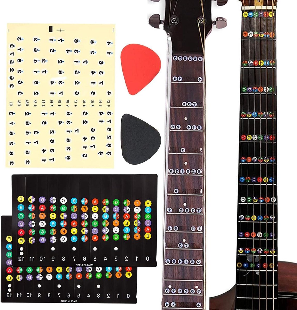 Gitaar Toets Stickers - Fretboard Stickers Gitaar - Gitaar Leren Spelen - Helder Kleurrijk Ontwerp