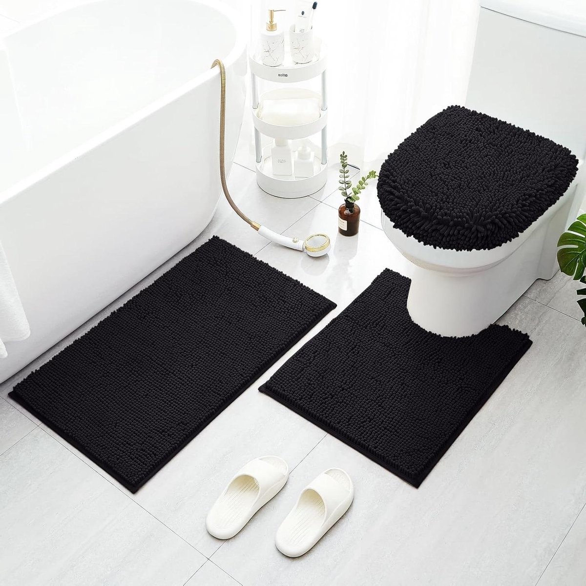 Badkamerset 3 Delig - Badmat Toiletmat - Badkamer Inrichting - Extra Absorberend - Verschillende Maten - Zwart