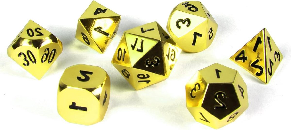 Metalen Kubussen Set - Veelvlaks Dobbelstenen - Tabletop Rollenspellen - Robuust Gepolijst Metaal - 7 Delig - Goud