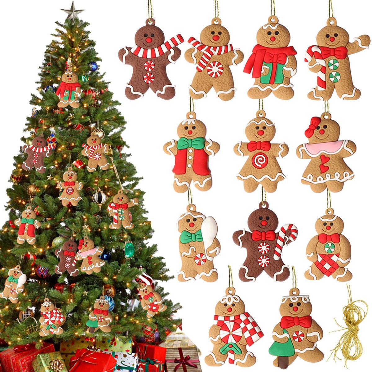 VT Goods - Peperkoekman Decoratie - Kerstboomversiering - Leuke figuren - 12 stuks - Feestelijke decoratie - Geschikt voor kerst - Kleur: Multicolor