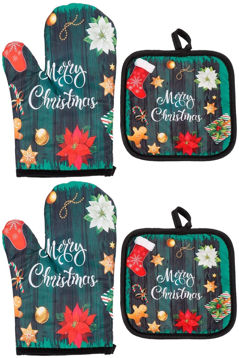 Store_7 - Ovenwanten - Hittebestendig - Antislip - Groen - Kerstdecoratie - Perfect voor bakken en koken - 2 sets