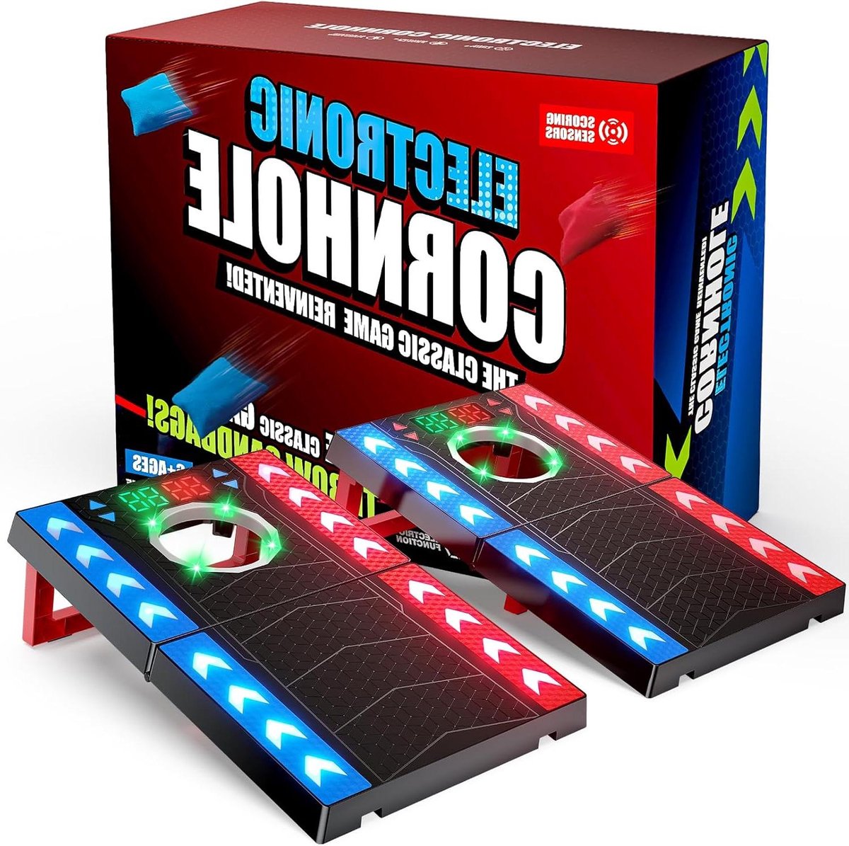 Opvouwbare Cornhole Spel - Gooispel met Muziek - Feestelijke Spelavond - Automatische Scoretelling - 38 x 31 x 18 cm
