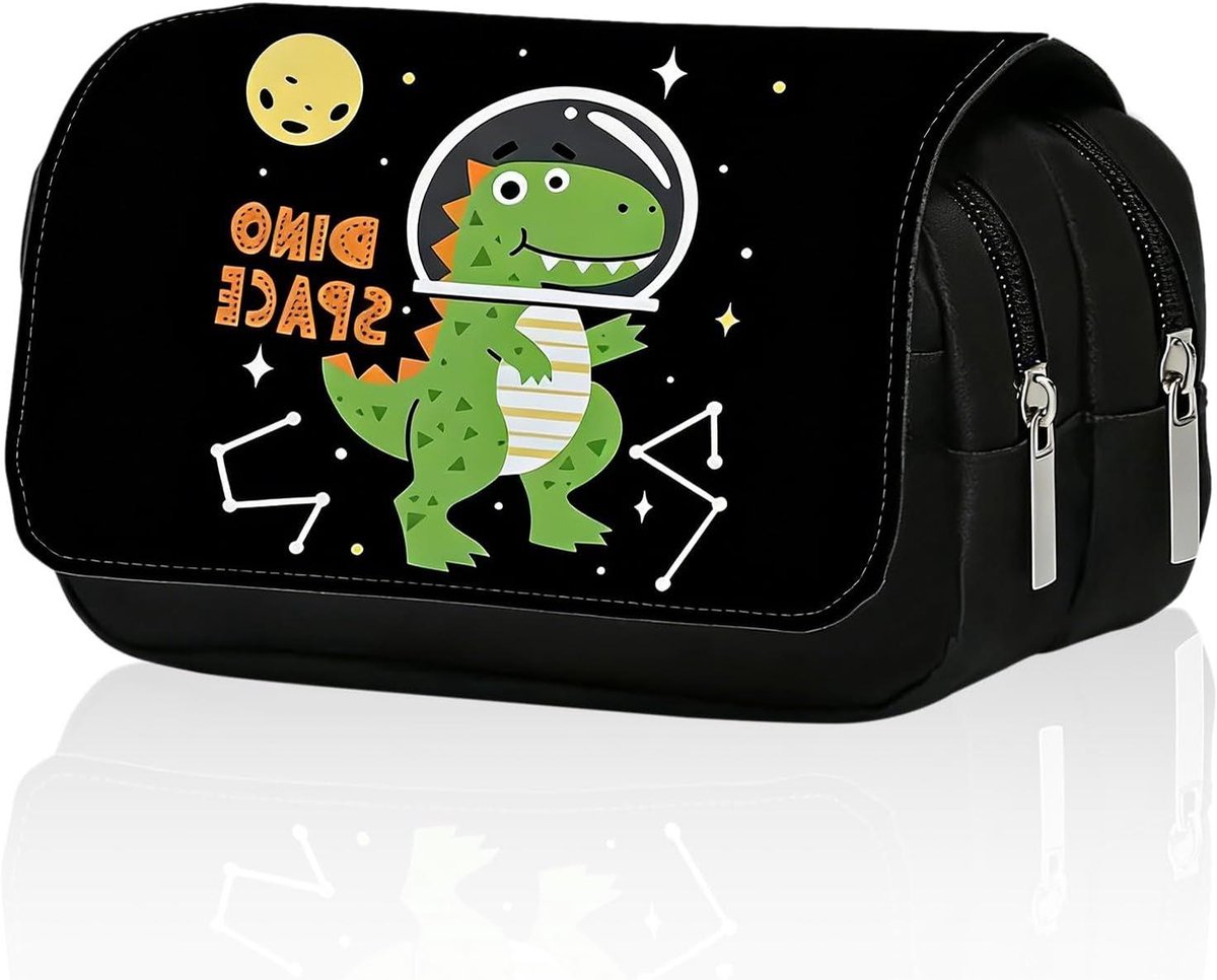 Dinosaurus Pennenetui - Potlood Etui - Schrijfwaren Opbergen - Grote Capaciteit 3 Vakken - 20 x 7 x 9 cm