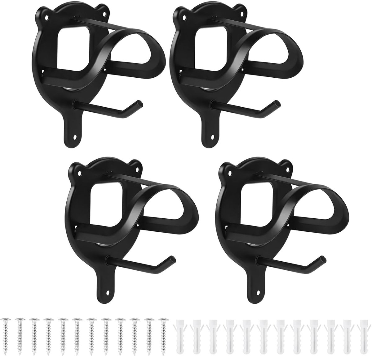 Set van 4 Zwarte Metaal Bijt-Houders Haken voor Oppervlakken met Extra Haken - Decoratieve Trim met Uitbreidingsbuis en Schroeven voor Accessoires - Tuin, Riemen en Touwen
