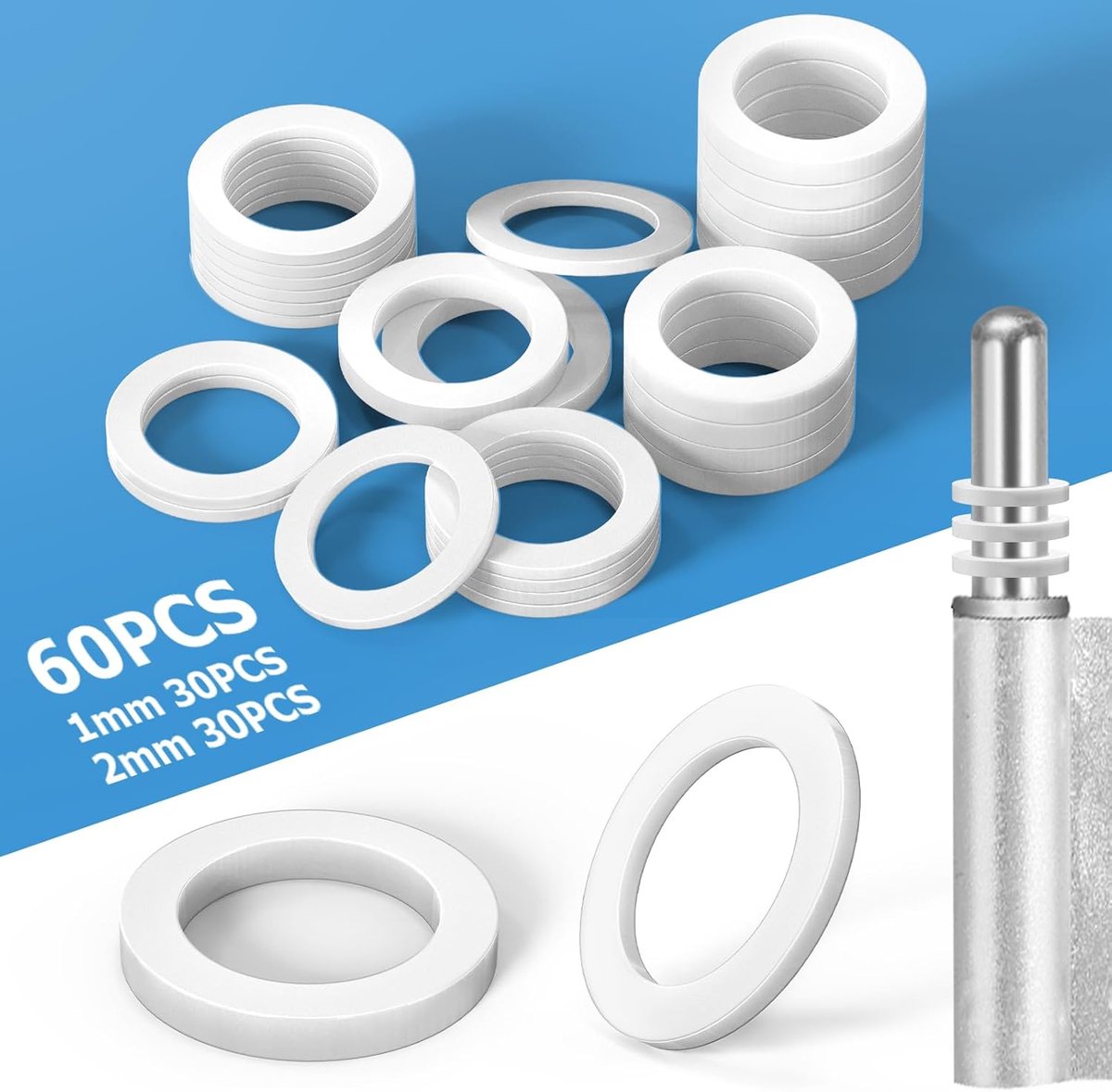 Washer voor Plastic Deuren - 60 Stuks - Deurscharnier voor Standaard Kamers - Deurblad - 10.2 mm x 15 mm Montageringen Zonder Slijtage - 1 mm, 30 Stuks & 2 mm, 30 Stuks