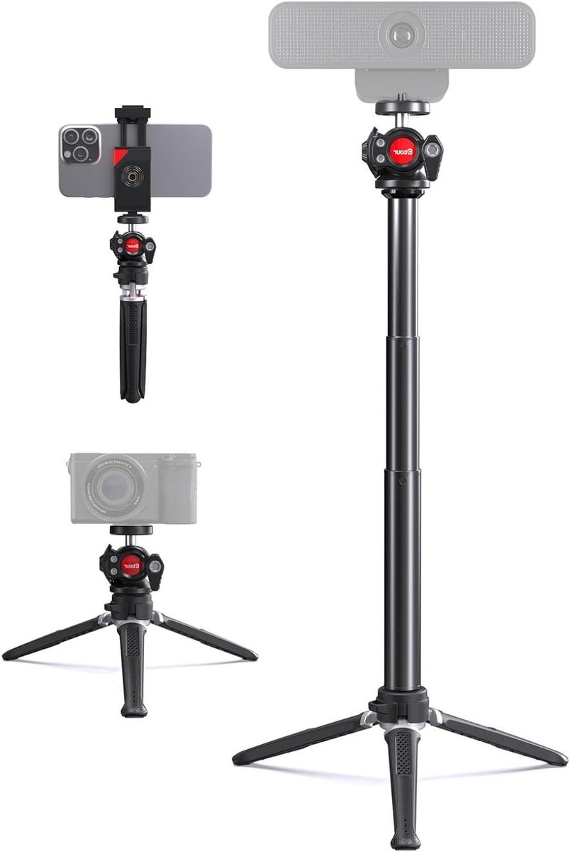 Webcam Statief - Camera Standaard - Video Bellen - Verstelbare Hoogte - 49 Centimeter - Zwart