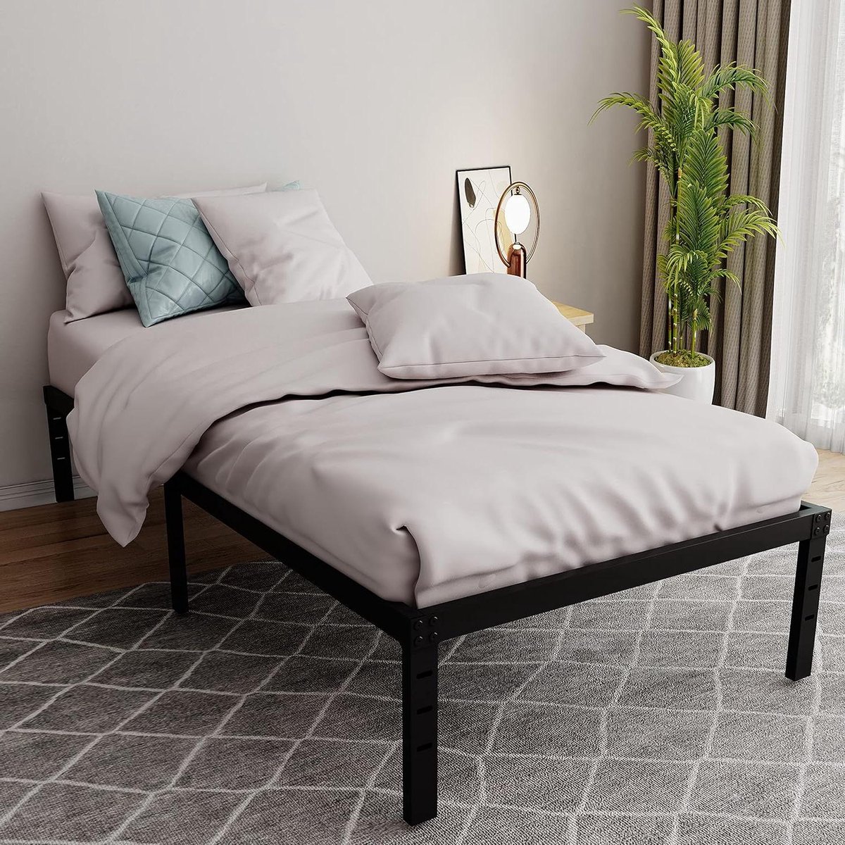 Metalen Platform Bed - Dubbel Bedframe - Slaapkamer Opslag - Geluidsvrij Ontwerp - 202x192x46 cm - Zwart