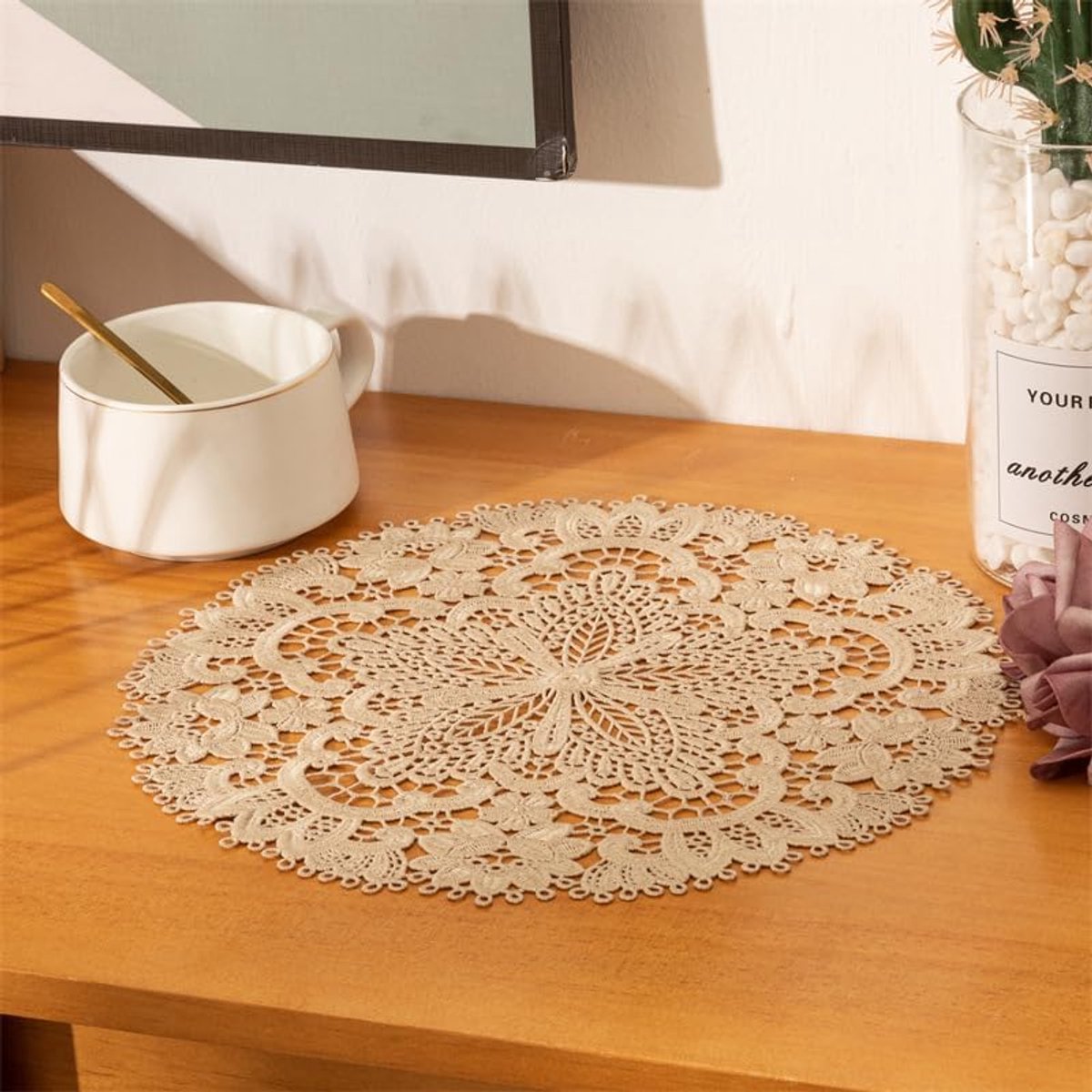 Ronde Tafelloper - Placemats Kant - Tafeldecoratie - Handgemaakt Gehaakt - 27x27cm - Wit