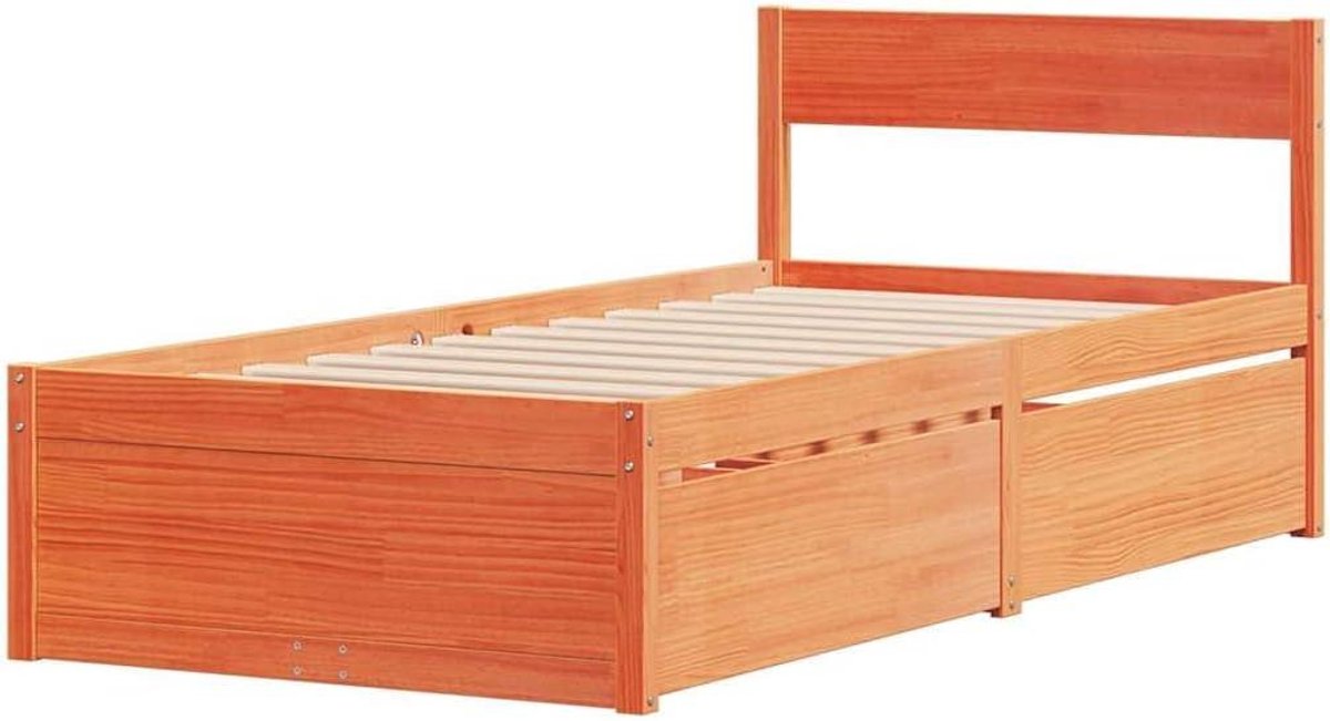 Bedframe met lades - Bed ombouw - Slaapkamer opruimen - Massief grenenhout - 100x200 cm - Wasbruin