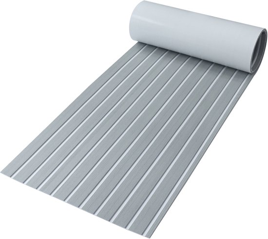 TeakFoamShop – Tapis de bateau en mousse de teck EVA Pro Series – Revêtements de sol autocollant Premium Bateaux – 240 x 60 cm – Gris clair avec lignes Witte – Durable et Luxe , antidérapant