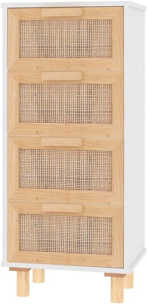 Dressoir Kast - Bijzetkast Ladekast - Spullen Opbergen - Natuurlijk Rattan Weef - 40x30x90 cm - Wit