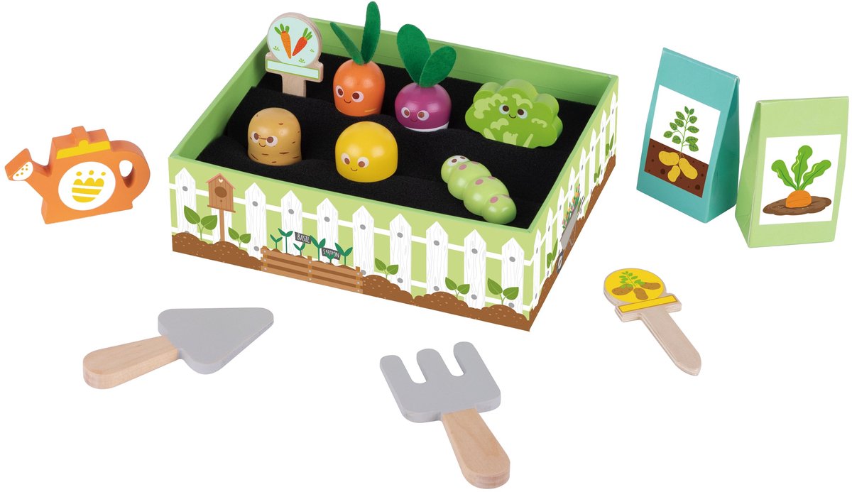 Tooky Toy Houten Speelgoed Tuintje - FSC Hout - 14-Delig: Groentespeelgoed en Accessoires - Geschikt voor 3+ Jaar (Peuters) - Educatief & Montessori Speelgoed