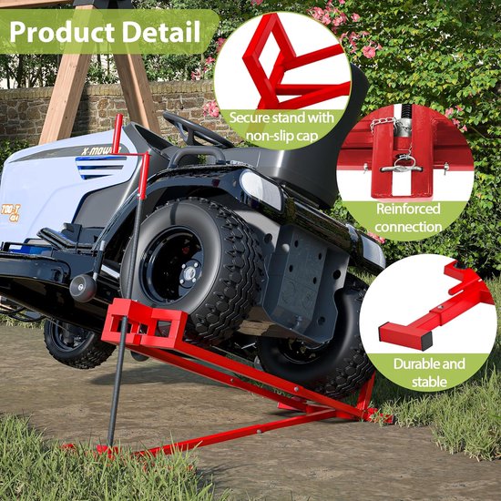 Rijgrasmaaier Hefkrik - Trekker Lift Jack - Onderhoud Zitmaaier - Inclusief Elektrische Connector - 800 Lbs Capaciteit - Rood — afbeelding 5