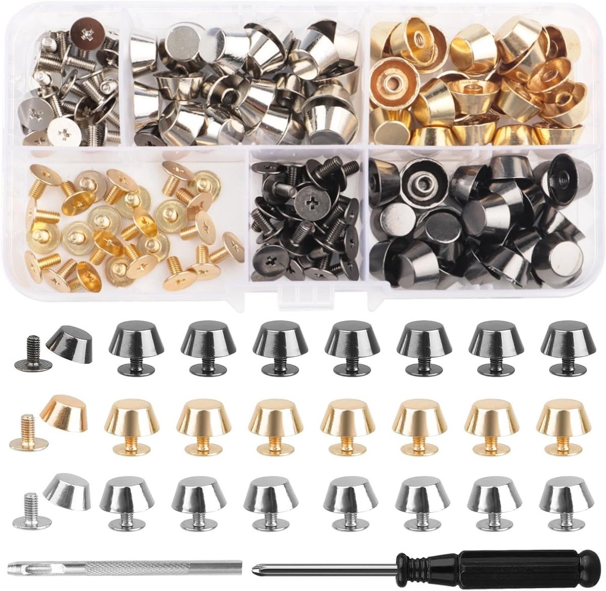 Vloernagels voor Tassen, 72 Stuks, Schroef Pocketbenen en Rivetten voor DIY Luggage, Schoenen en Riemen in 3 Kleuren