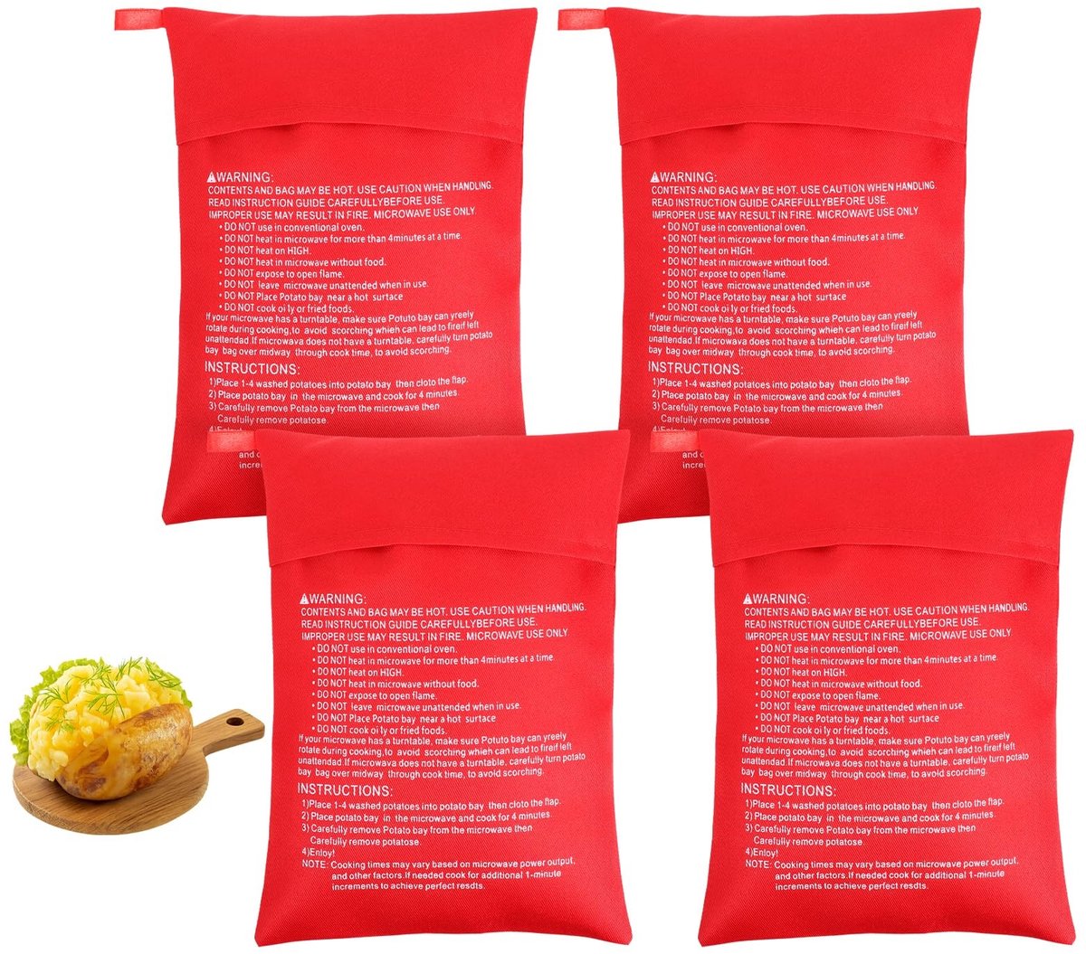Dailygoods - Set van 4 Herbruikbare Aardappelzakken voor de Magnetron