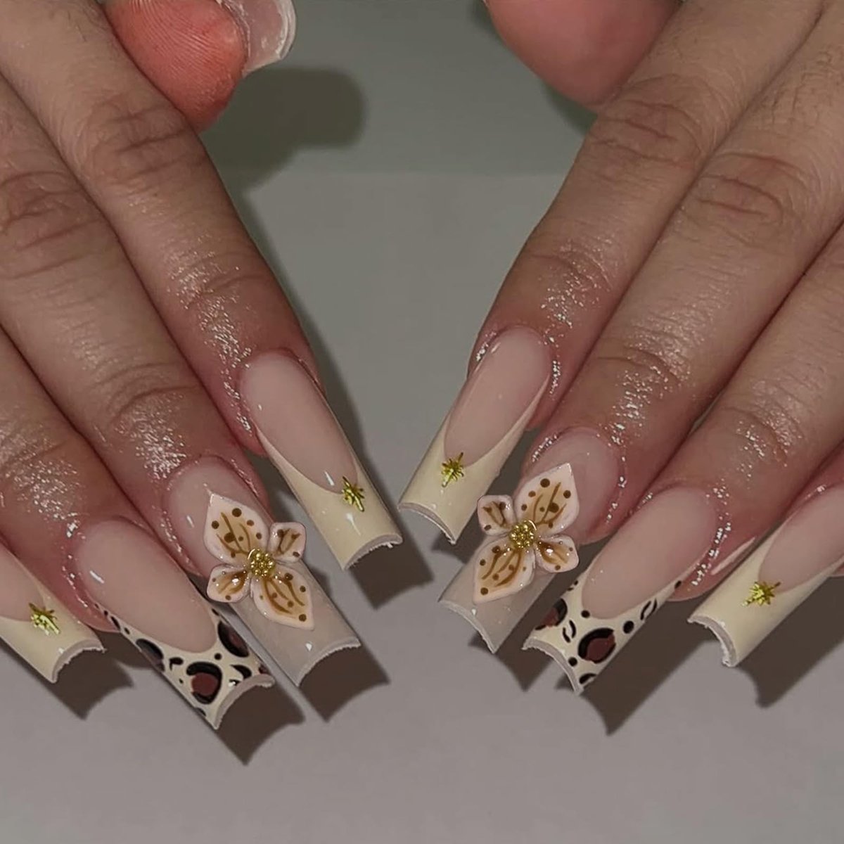 Dailygoods - 24 Stuks Franse Tips Kunstnagels met Luipaardprint