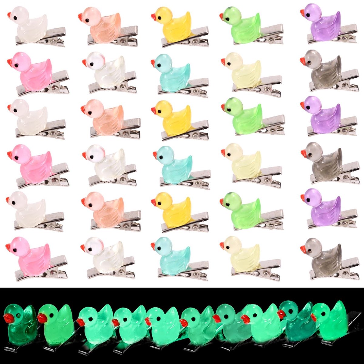 Dailygoods - Mini Hars Glow in The Dark Eenden Haarspelden Set van 40 Stuks