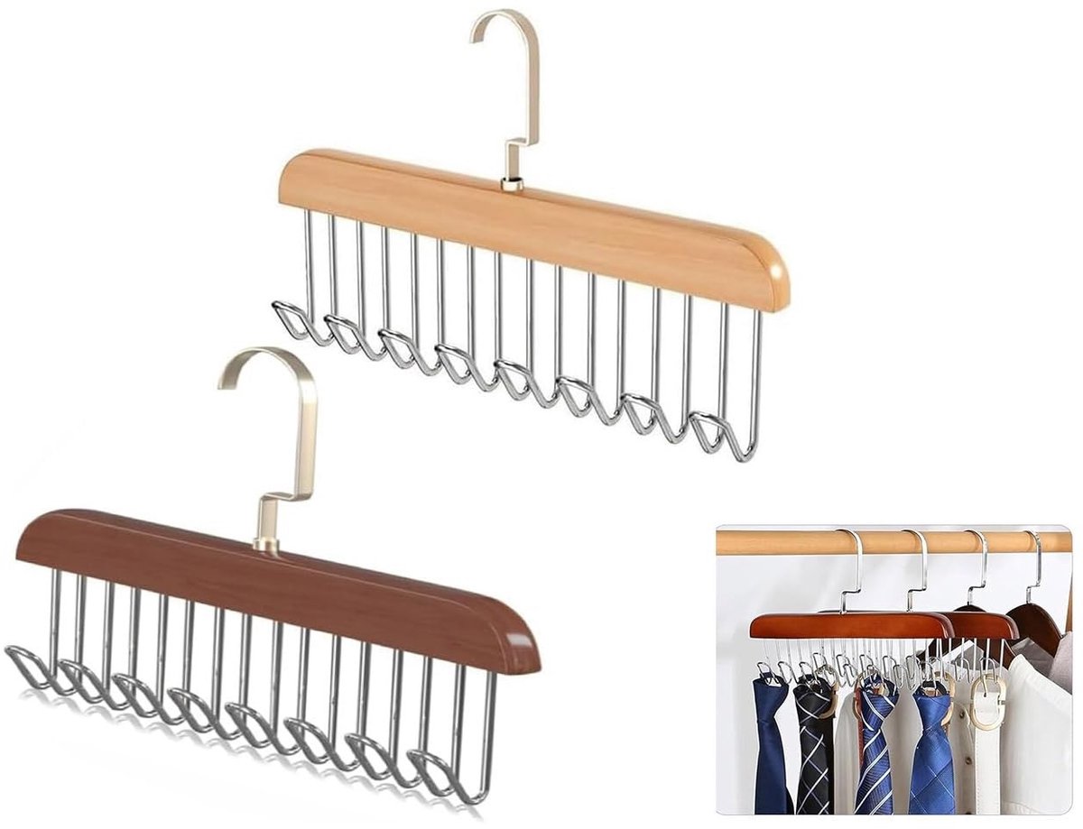 Dailygoods - Set van 2 Houten Kleerhangers met 360° Rotatie