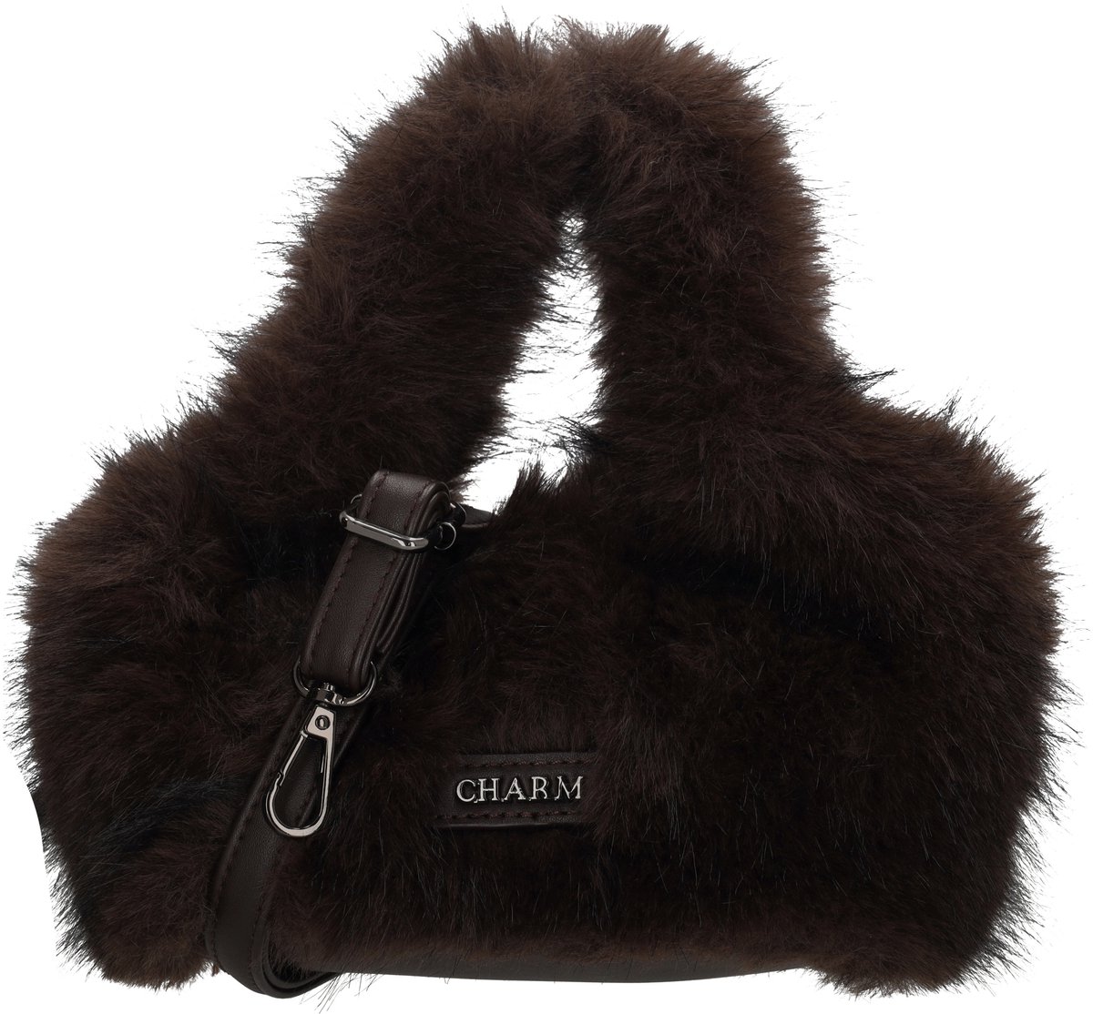 Charm London Antarctica Handtas - Fluffy Tas - Dames Tas - Schouderband - Ritssluiting - Trendy Handtas - Schoudertas - Crossbodytas - Donkerbruin