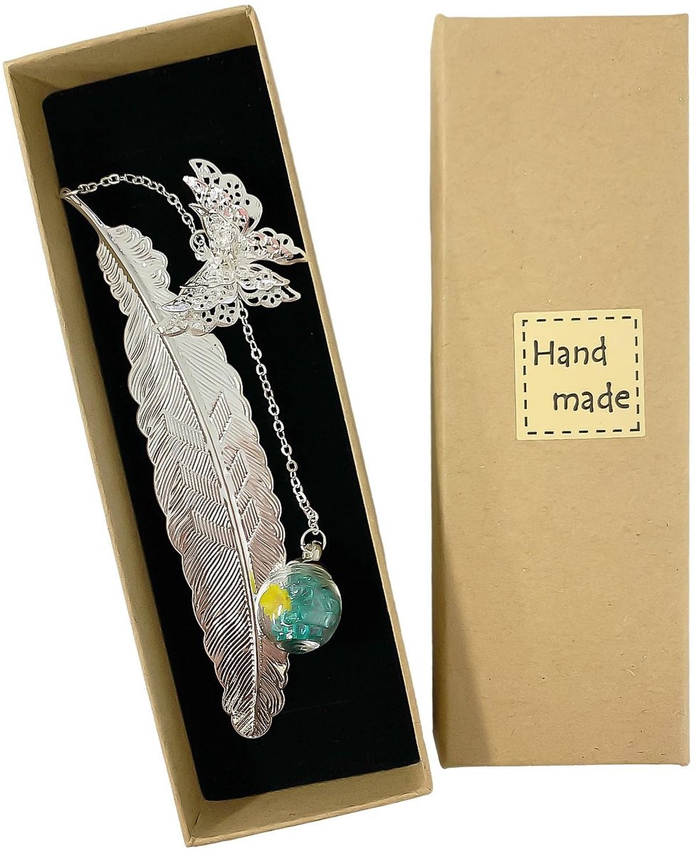Dailygoods - Vintage Bladwijzer met Veren en Geschenkdoos