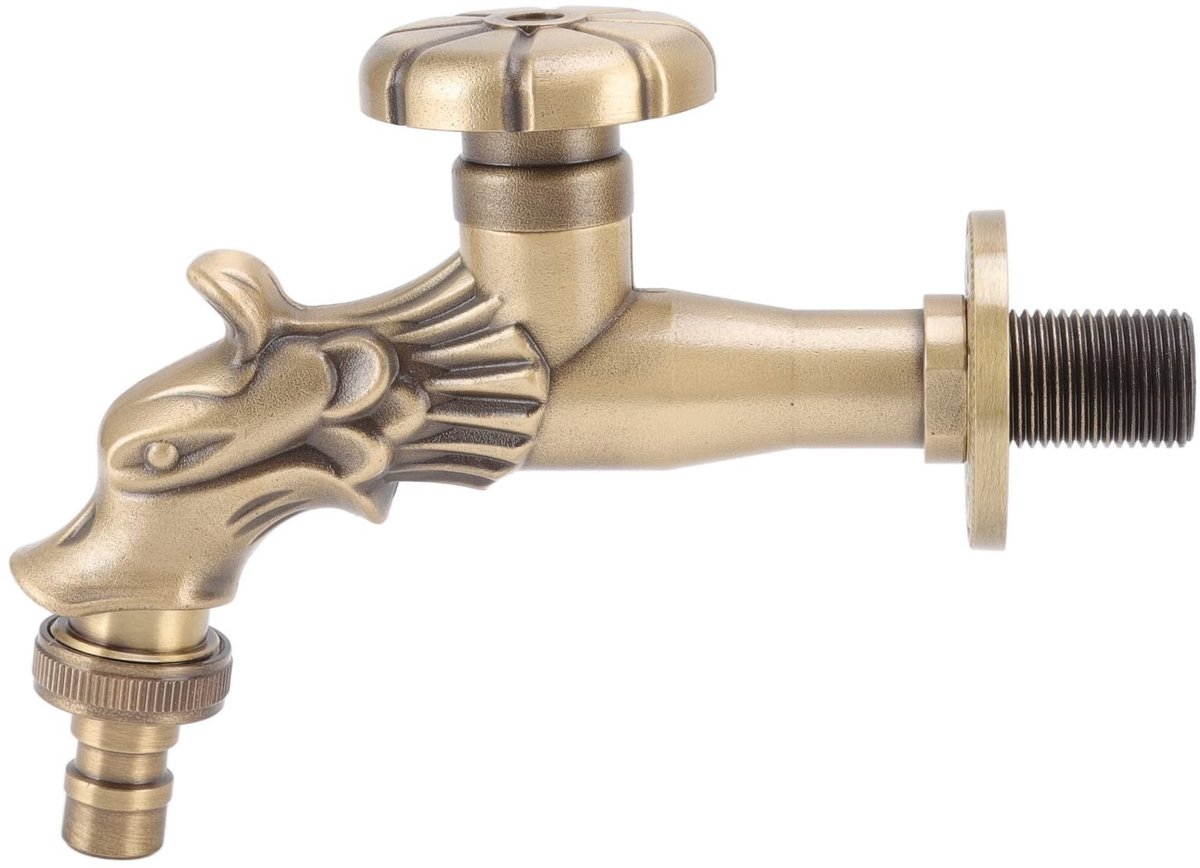 Dailygoods - Dailygoody - Antieke waterkraan - Wandmontage - Vintage uitstraling - Brons - Gootsteen kraan - Geschikt voor buiten - Tuinaccessoire