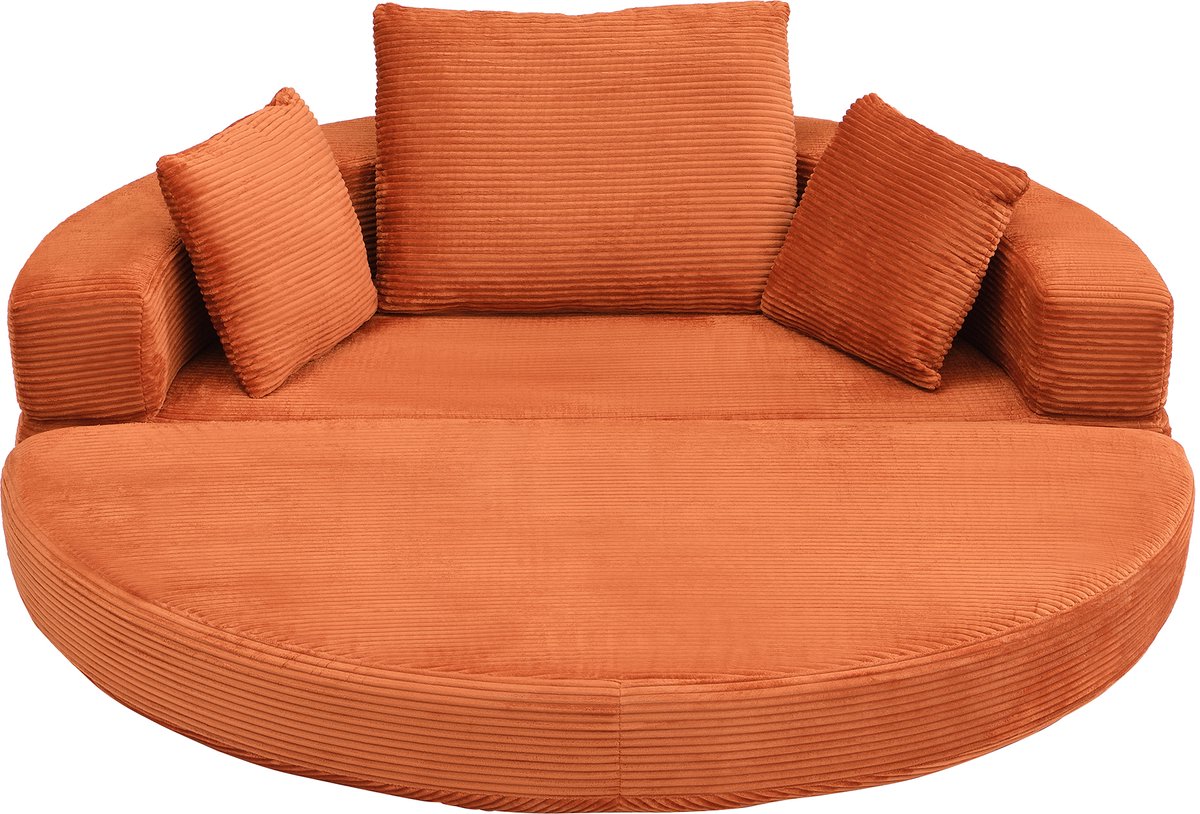 Welltin Opklapbare slaapbank - Multifunctionele slaapbank - Ronde slaapbank - Met kussen - Corduroystof - 173 x 176 cm - Geschikt voor appartementen, woonkamers en slaapkamers - Oranje
