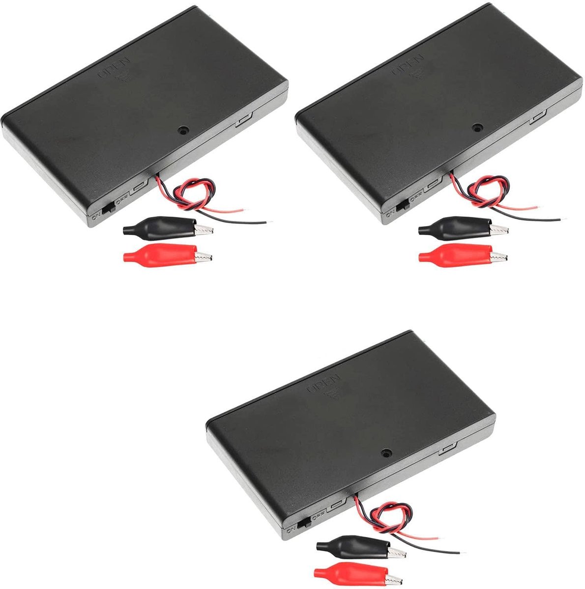 Dailygoods - 3 Stuks AA 12V Batterijhouder met AAN/UIT Schakelaar en Croc Clips