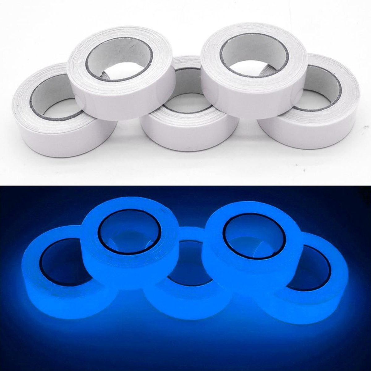 2 Rollen Fluorescerende Plakband voor Veiligheid, Marker Tape voor Trappen, Ladders en Vloeren, Blauw, 1cm x 5m, Geschikt voor Binnen en Buiten