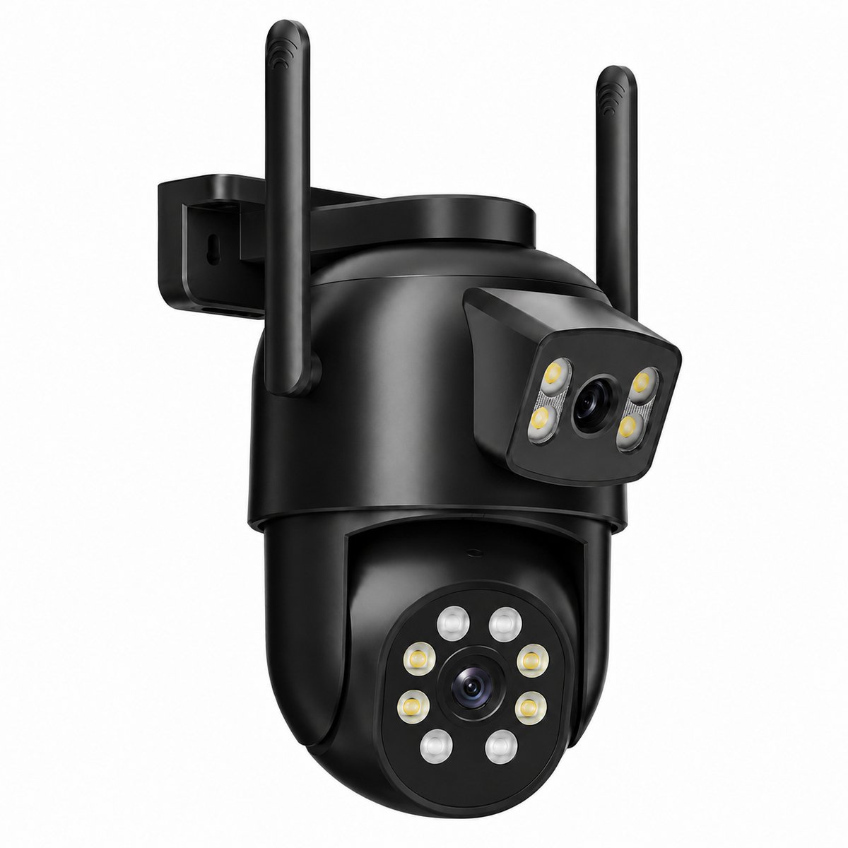 KARZO Buitenbeveiligingscamera – Slimme Wifi Camera met Dubbele Lens – 355° PTZ Weergave – AI Menselijke Detectie – Kleuren Nachtzicht – 2-Weg Audio – Zwart