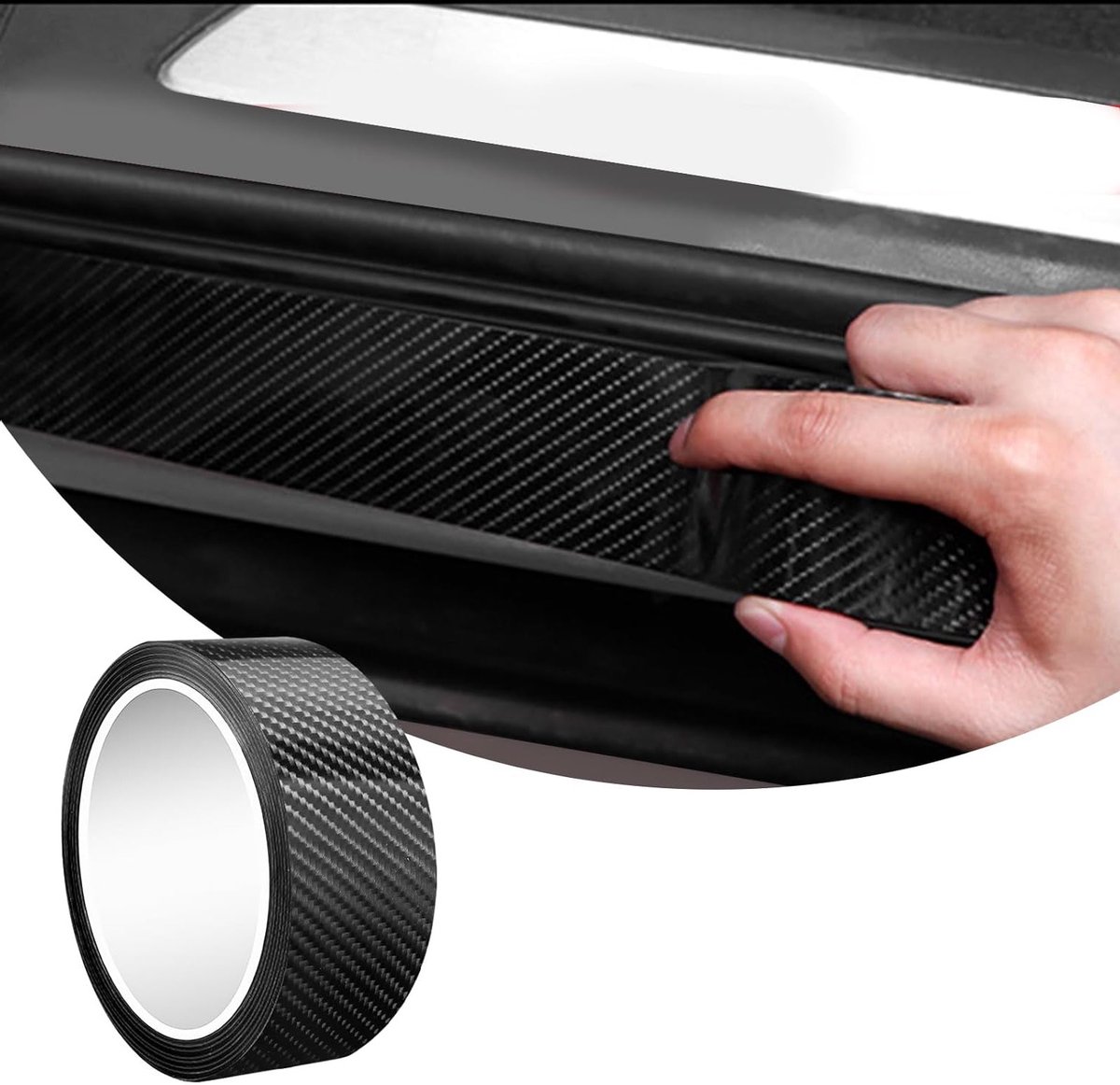 Instaplijstbescherming voor auto, 3 cm x 10 m, zwarte koolstofvezel stickers voor lakbescherming en autodeurdrempels