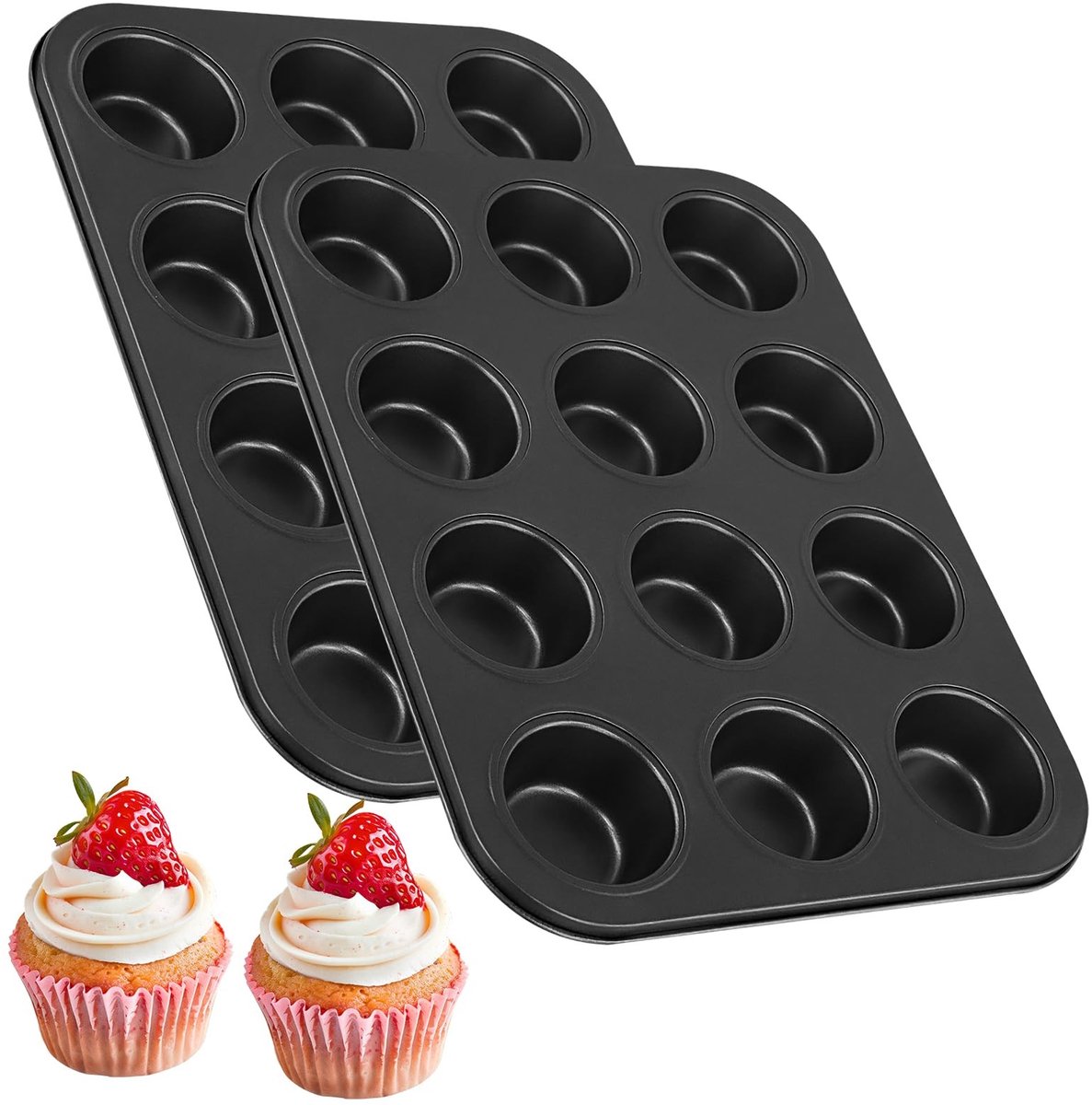 Dailygoods - 2-Pack RVS Muffin Tin met 12 Cup Capaciteit voor Perfecte Bakresultaten