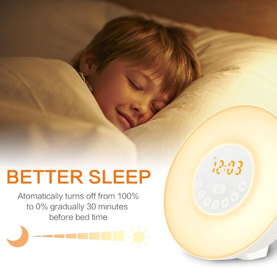 Wekker met Licht - Wake Up Lamp - Rustig Wakker Worden - Zonsopgang Simulatie - 10 Helderheidsniveaus - Meerdere Kleuren — afbeelding 5