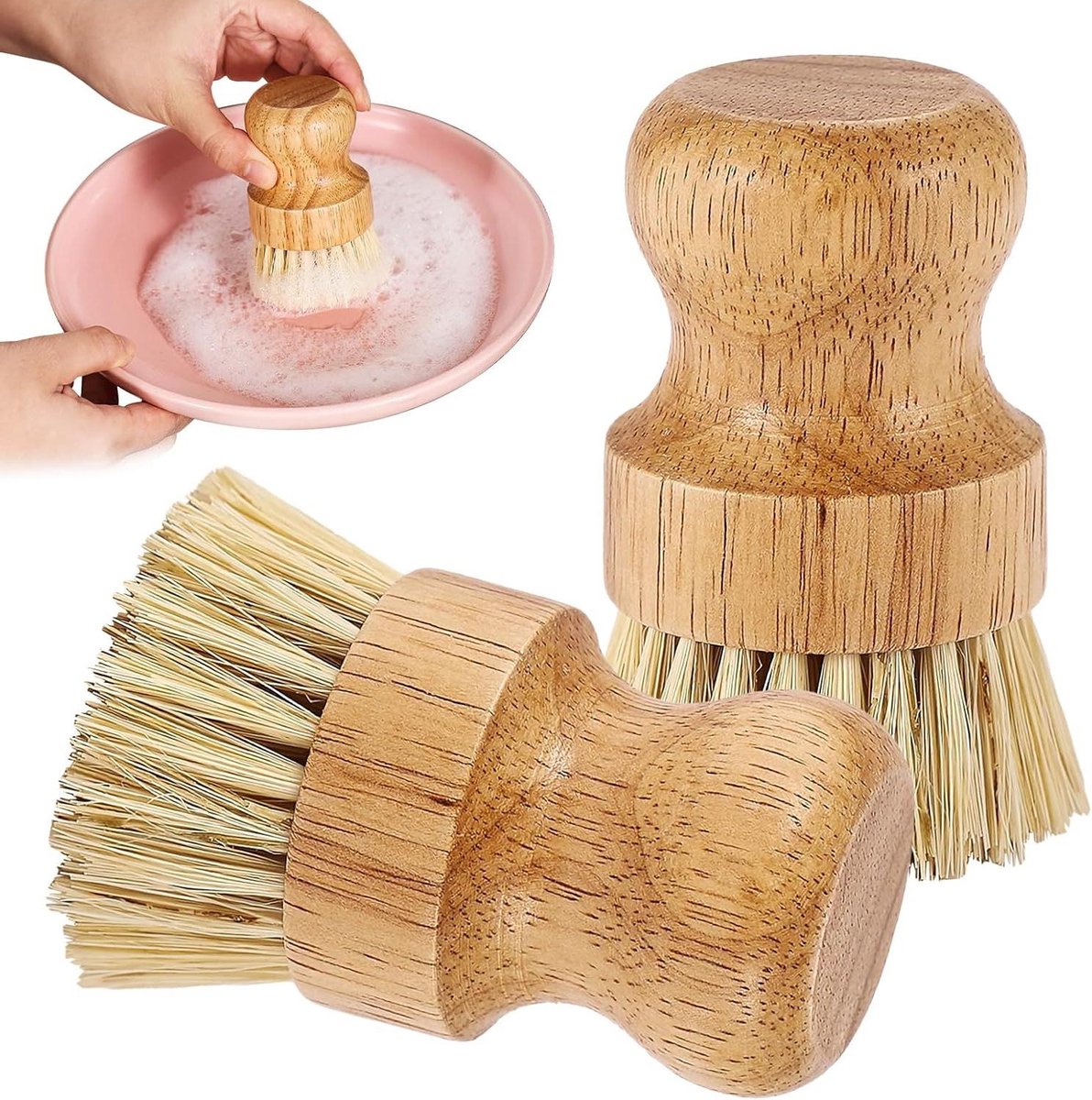 Palm Borstel - Schoonmaak Set - Keuken Reinigen - Ergonomisch Handvat - 2 Stuks - Natuurlijk