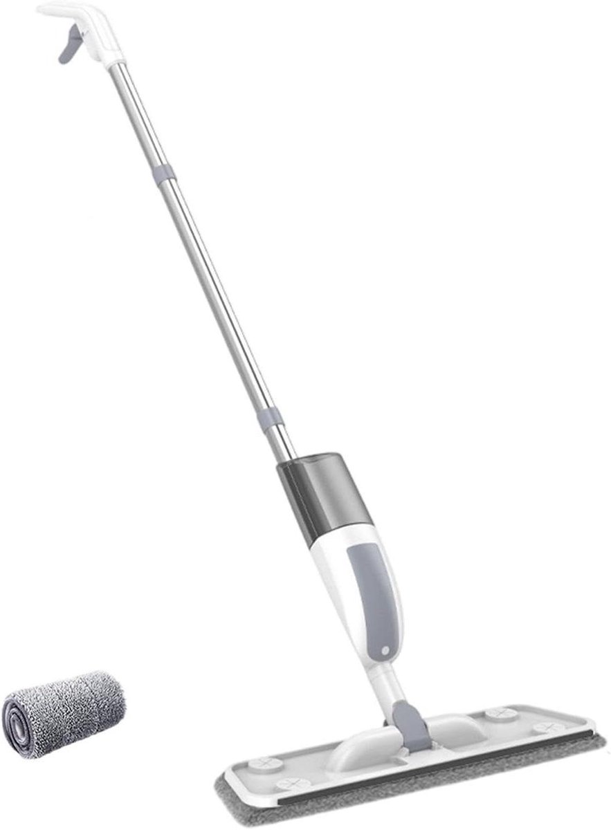 Natte sproeimop - Vloerreiniger - Snelle vloerreiniging - Wasbaar kussen - 120 cm lengte - Grijs