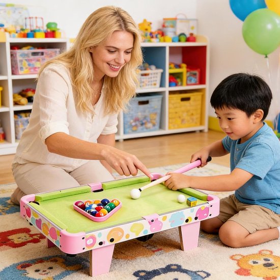 Kinder Pooltafel - Miniatuur Biljartspel - Interactief Spel - Opvouwbaar Draagbaar - 52 x 33 cm - Roze van kinder — afbeelding 2