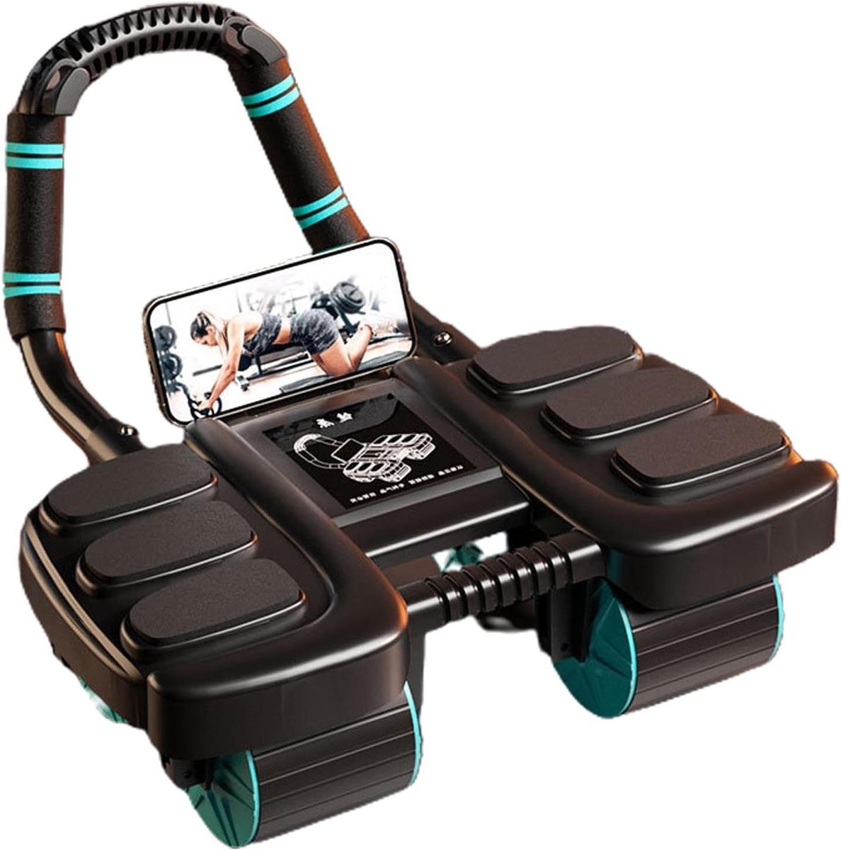 Buikspierroller - Kernkracht trainer - Buikspieroefeningen - Automatische terugslag - 42 x 36 x 24 cm - Zwart