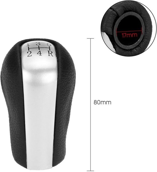 Versnellingspook Knop - Schakelknop Pook - Auto Interieur - 5 Versnellingen - Standaard Maat - Zwart Zilver — afbeelding 2