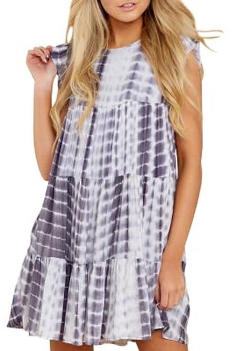 Dailygoods - Dames Zomer Mini-Jurk Mouwloos met Ruches en Ronde Hals