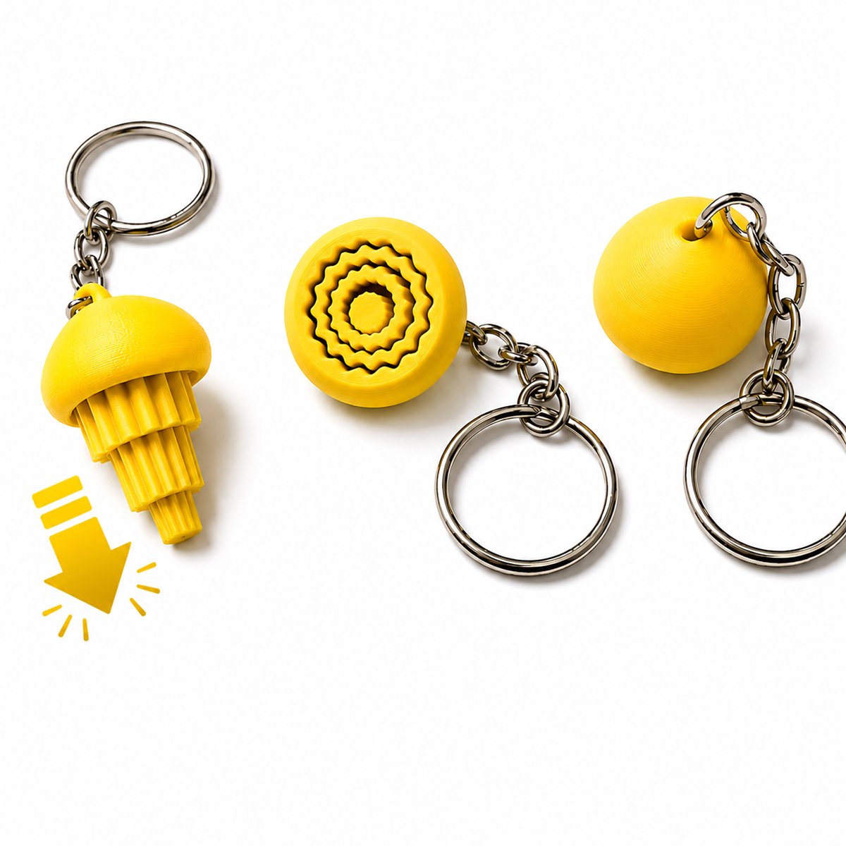 Jellyfish Fidget Toy Sleutelhanger - Anti Stress Speeltje Voor Kinderen En Volwassenen - Sensorisch Friemelspeeltje - Pocket Toy - Fidget Keychain - Cadeau Voor Autisme ADHD Stressvermindering - Print In Place Design - Compact Formaat - Geel