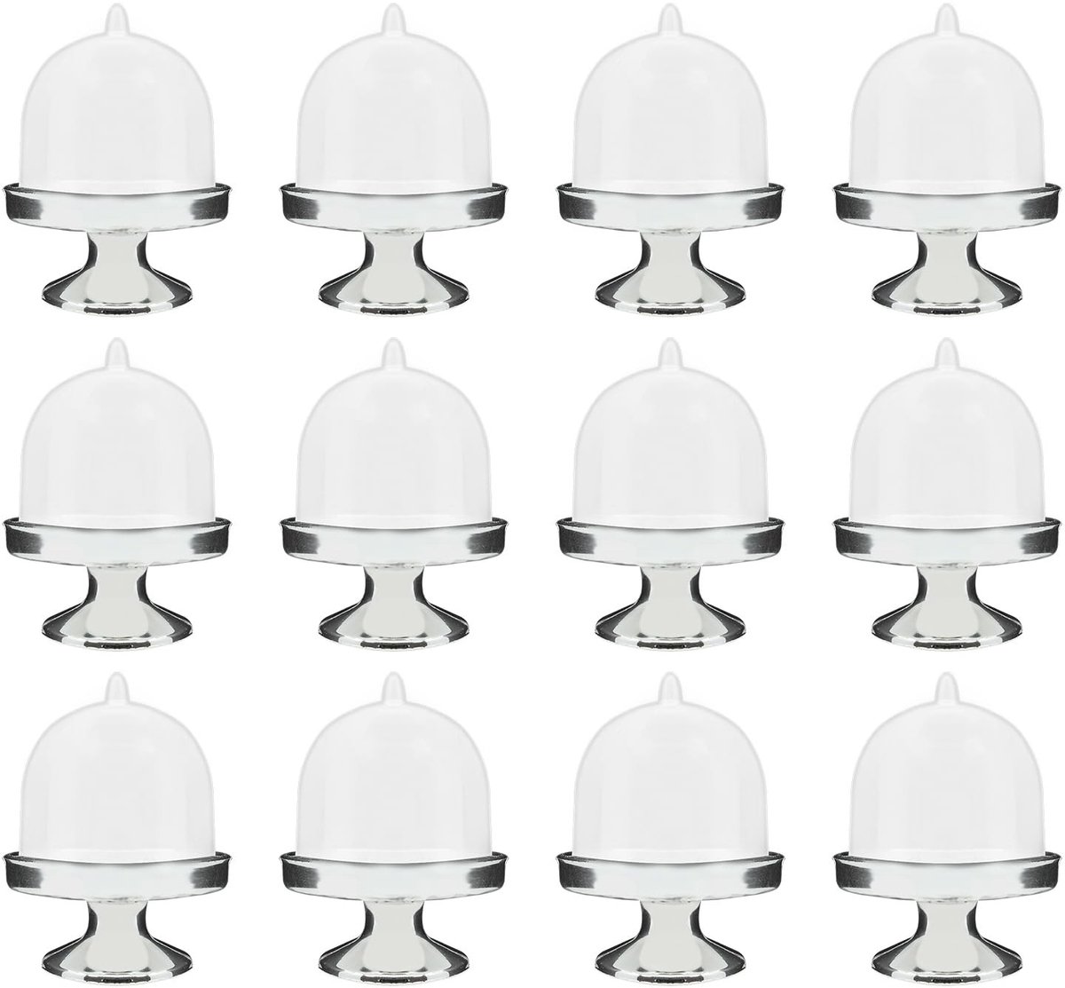 Dailygoods - 12 Stuks Mini Cake Stands met Koepel Deksel, Zilver