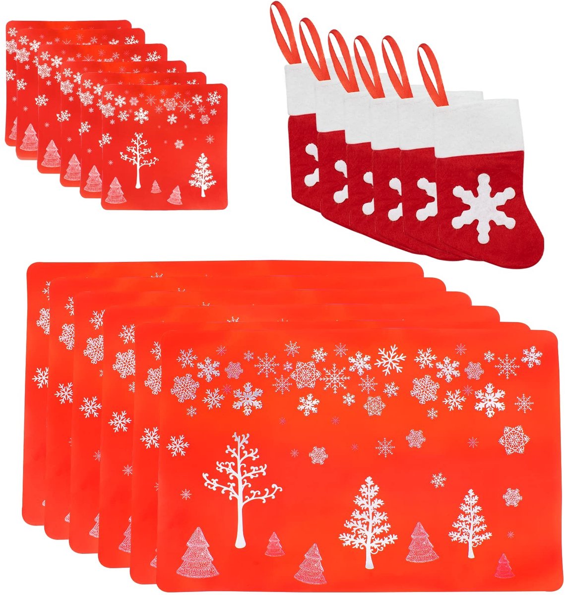 Dailygoods - 18-delige Kerstdinerset met Placemat en Bestekhouder
