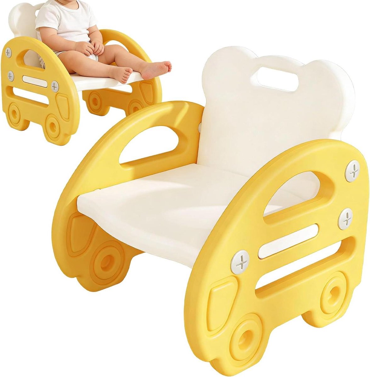 Kinderstoel - Peuterstoel Stoelkruk - Kind Zelfstandig Zitten - Anti-kantel Stabiliteit - 37 x 36 x 42 cm - Geel